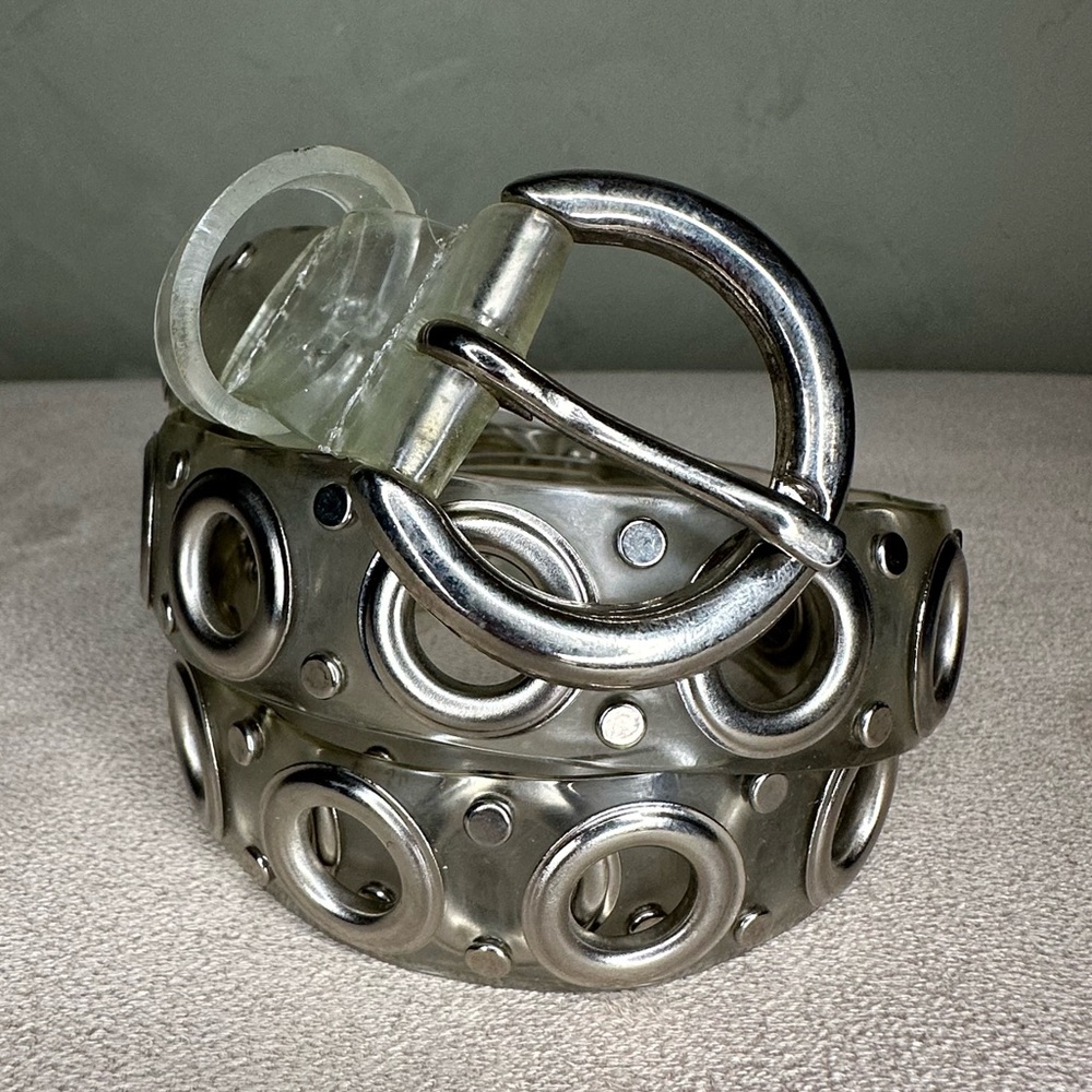 Translucent Jelly Plastic Grommet Studed Belt Silver Women’s Size M/L